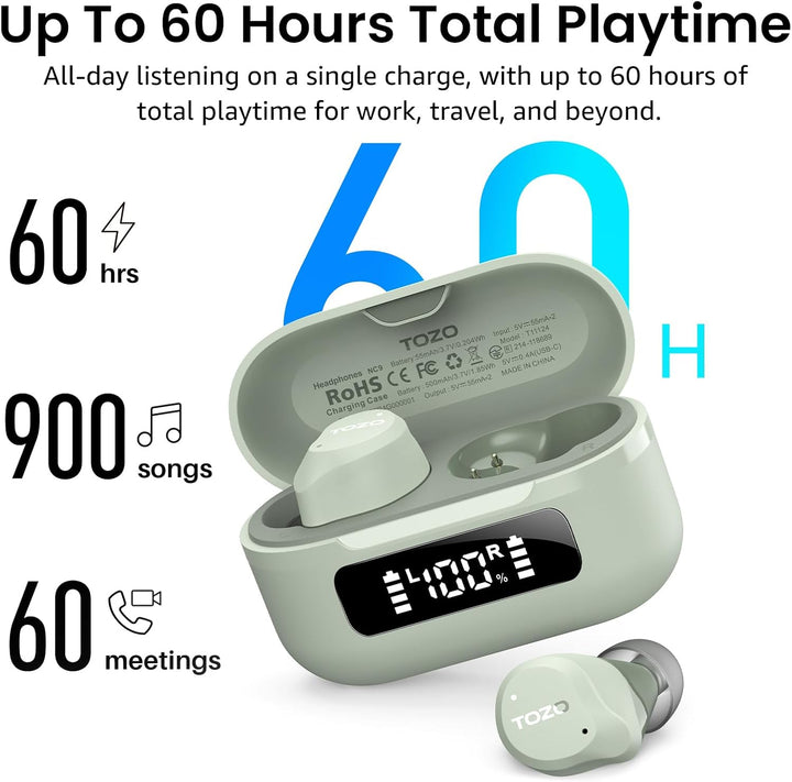 TOZO NC9 Bluetooth Kopfhörer In Ear mit Hybrid ANC (45dB), 6 Mikrofone ENC für Homeoffice & Pendeln,
