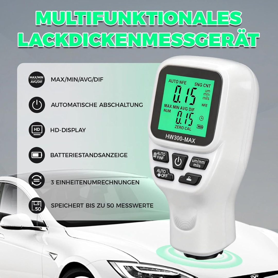 Digitales Lackmessgerät Auto, 0-2000 µm Lackdickenmessgerät für Auto, Einheitenumrechnung (Mikron, M