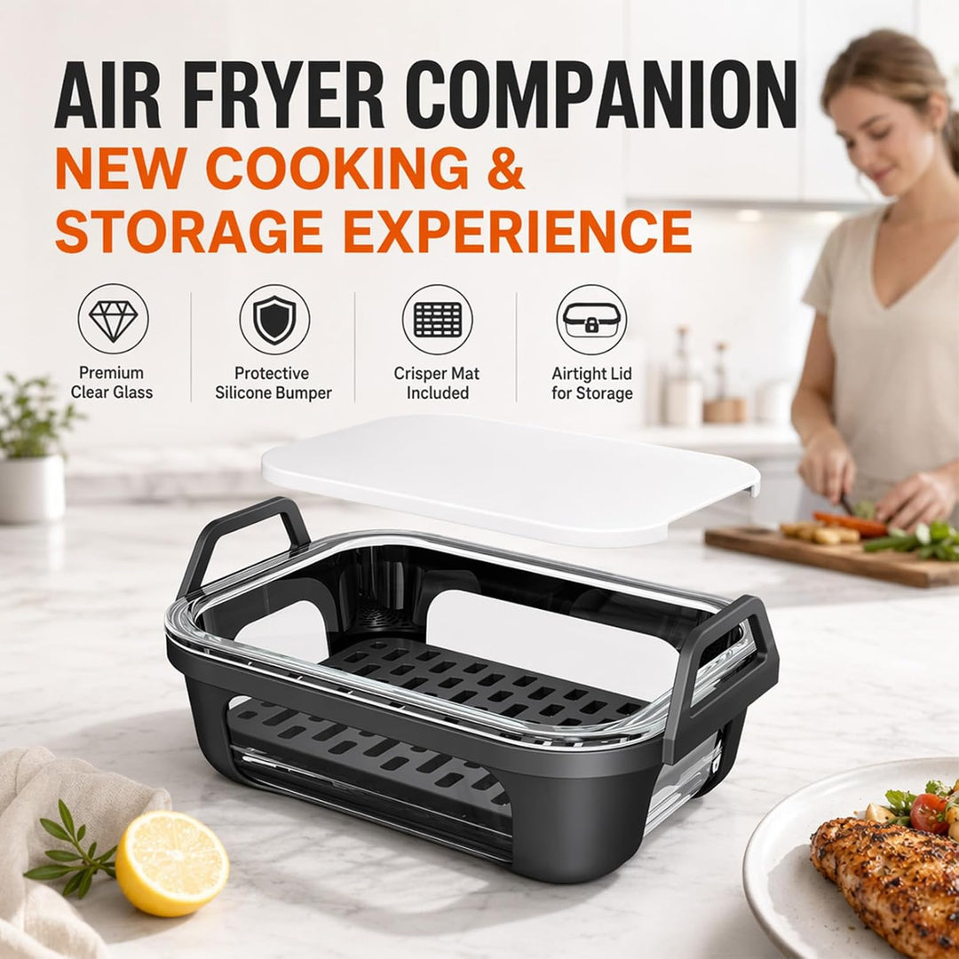 Glas Auflaufform für Airfryer für Ninja AF400EU/DZ400EU/AF500EU, 21x16x6,8cm Heissluftfritteuse Zube