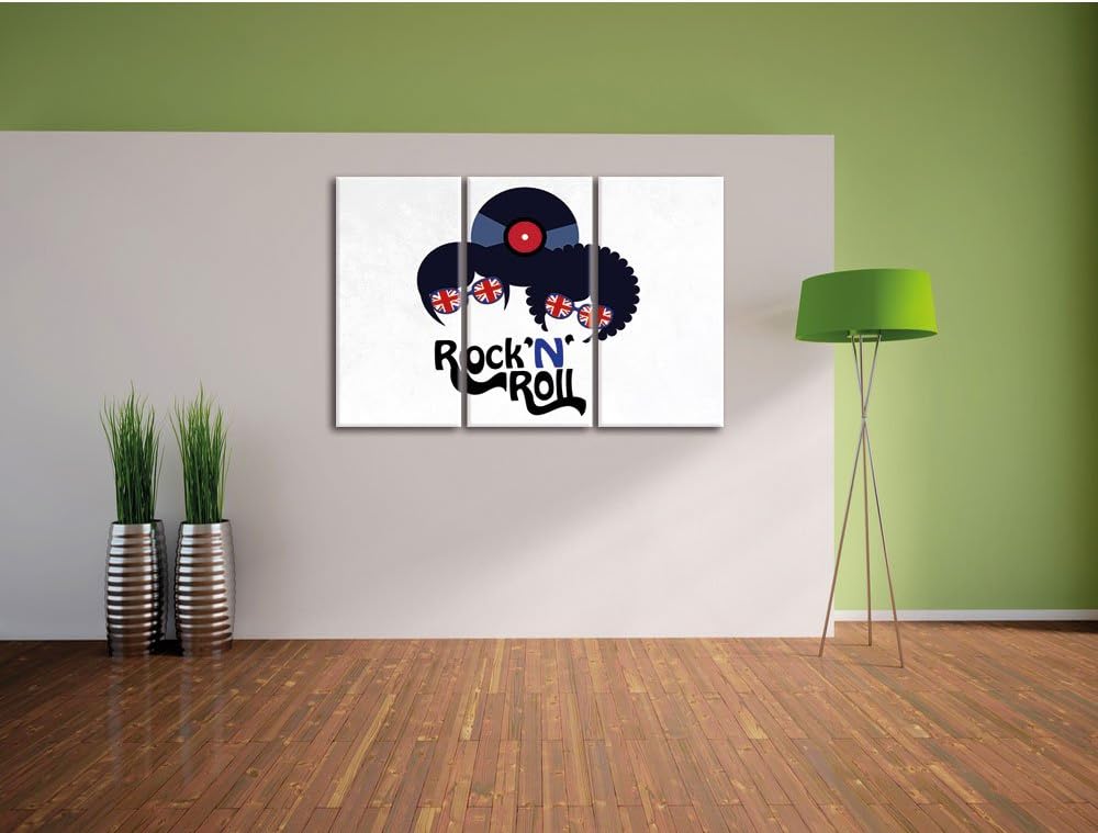 Pixxprint Rock 'n' Roll Schallplatte als Leinwandbild/Grösse: 3 Teilig (120x80) cm/Wandbild/Kunstdru