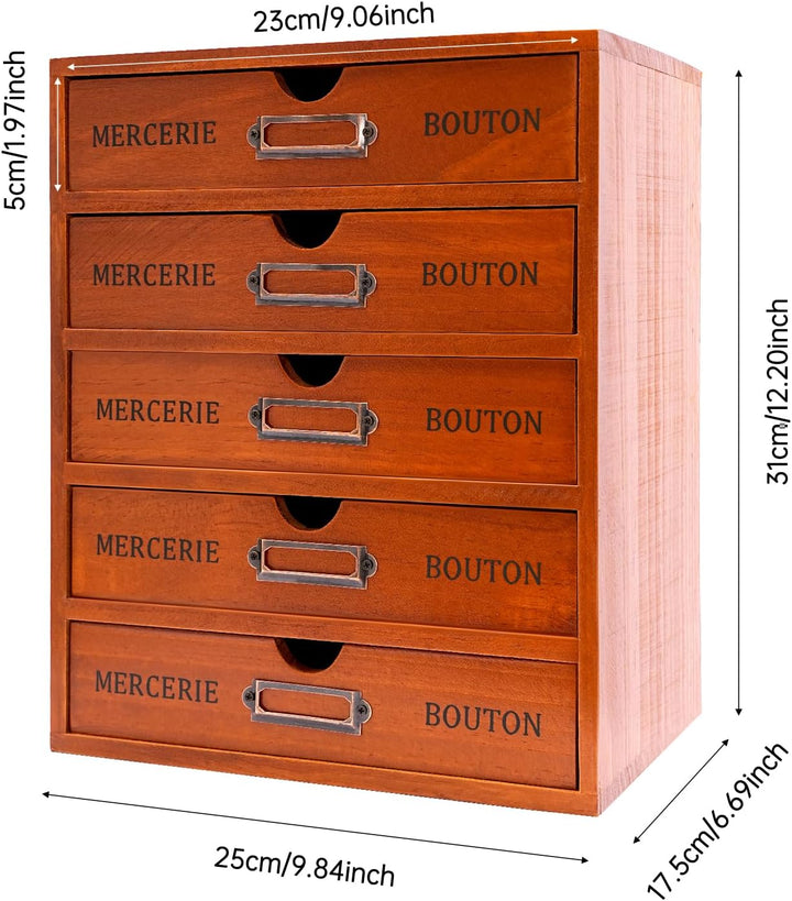 Rollcontainer |Aufbewahrungsschrank 5 Ebenen |Schreibtisch-Organizer aus Holz | Kiefernholz | Retro-