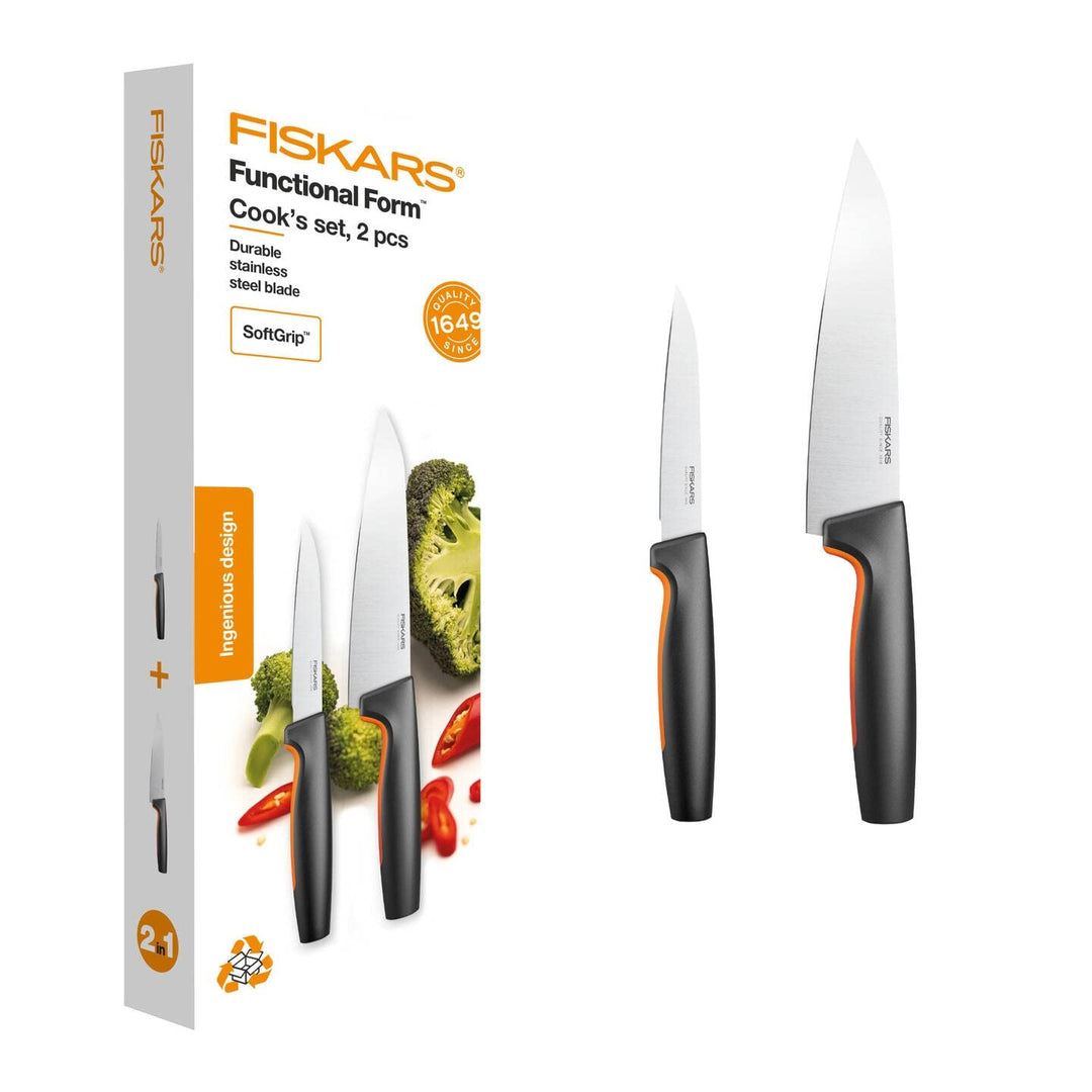 Fiskars Küchenmesser-Set, 2-teilig, Functional Form, Inklusive Kochmesser (Gross), Gemüsemesser, Jap
