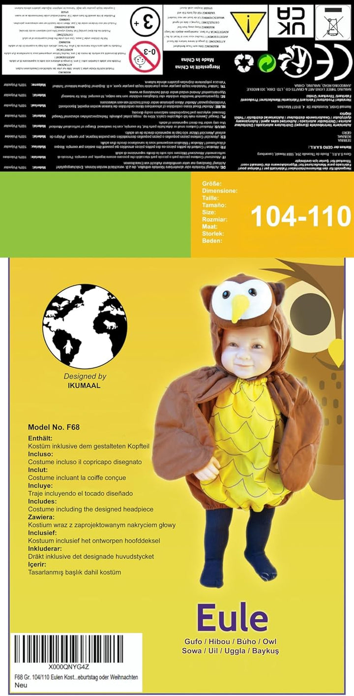 Eulen-Kostüm, F68 74-134, Baby Babies Klein-Kind Kinder-, Eule Uhu Vogel Wald-Tier Kostüm-e Fasching