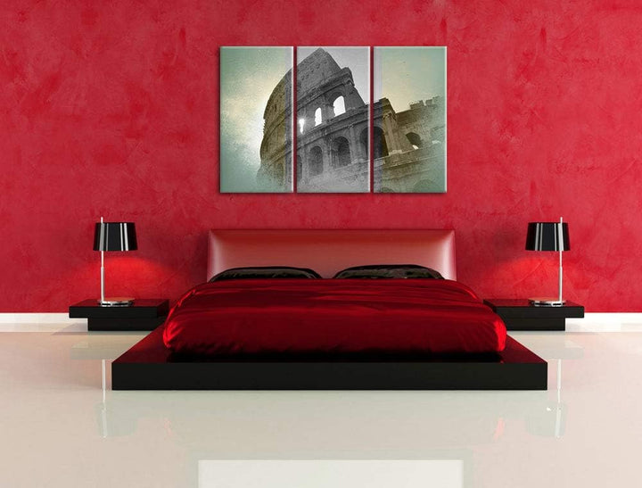 antikes Kolosseum in Rom schwarz/weiss 3-Teiler Leinwandbild 120x80 Bild auf Leinwand, XXL riesige B