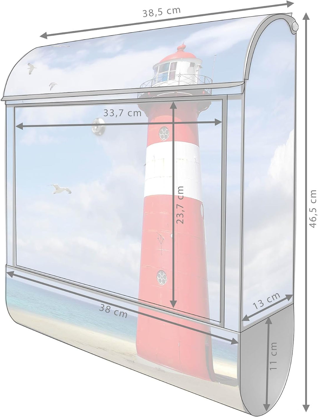 banjado® Design Briefkasten mit Motiv Leuchtturm Westkapelle 39x47x14cm &amp; 2 Schlüssel - Briefkasten