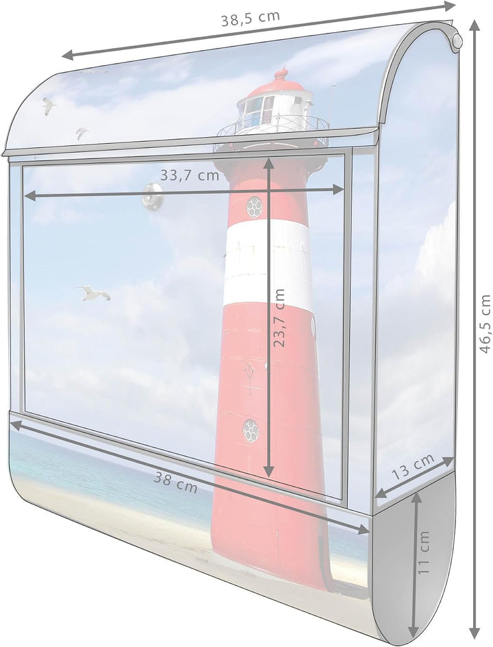 banjado® Design Briefkasten mit Motiv Leuchtturm Westkapelle 39x47x14cm &amp; 2 Schlüssel - Briefkasten