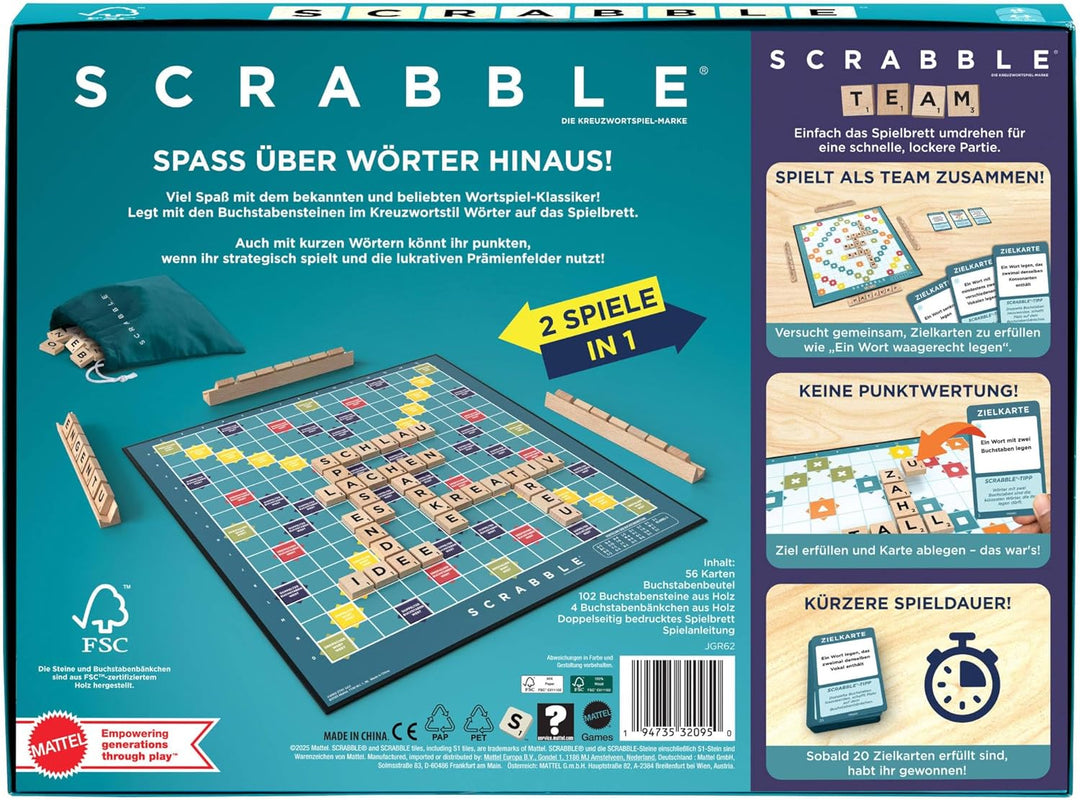 Mattel Games Scrabble Brettspiel, klassisches Familienwortspiel mit Buchstabensteinen und Buchstaben