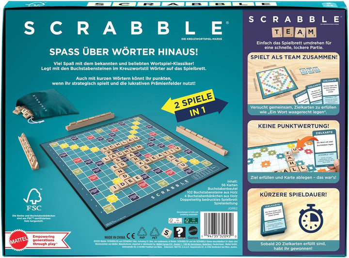 Mattel Games Scrabble Brettspiel, klassisches Familienwortspiel mit Buchstabensteinen und Buchstaben