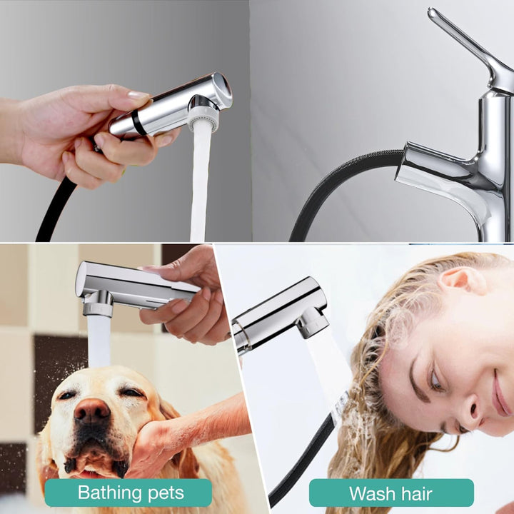 DETBOM Wasserhahn Bad Hoch mit Ausziehbar Brause, Armatur Badezimmer mit 2 Strahlarten, Einhebelmisc