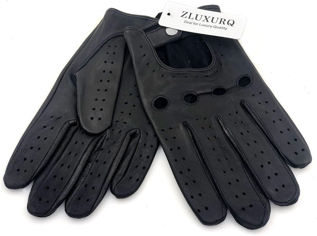 ZLUXURQ Herren Fahrerhandschuhe aus 100% Leder,Unliniert Lederhandschuhe Large-9.5" Schwarz (Lammfel