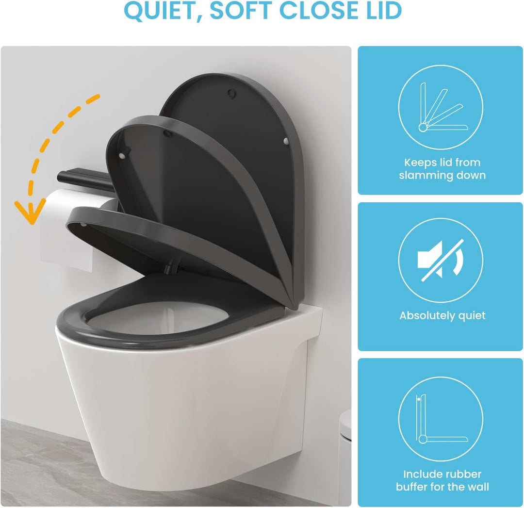 YEAUPE PRO Toilettendeckel mit Absenkautomatik D Form, WC-Sitz einfache Montage, Klodeckel abnehmbar