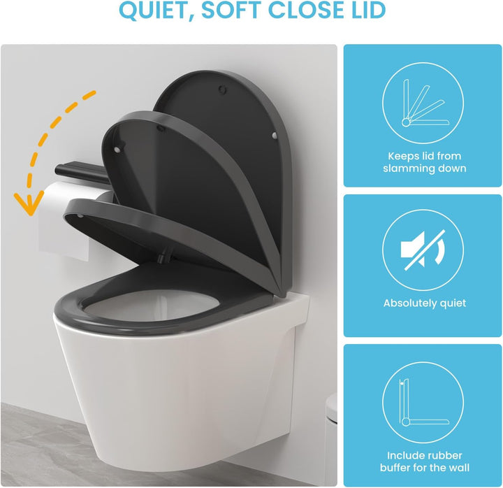 YEAUPE PRO Toilettendeckel mit Absenkautomatik D Form, WC-Sitz einfache Montage, Klodeckel abnehmbar