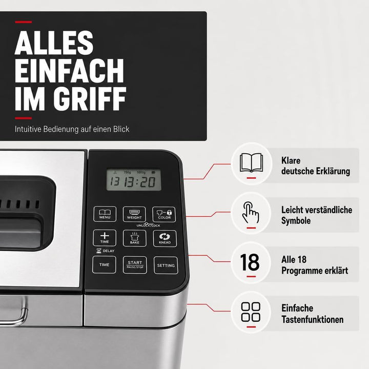 Gastroback 42823 Design Brotbackautomat Advanced, Edelstahl Brotbackmaschine 18 Programme, automatis