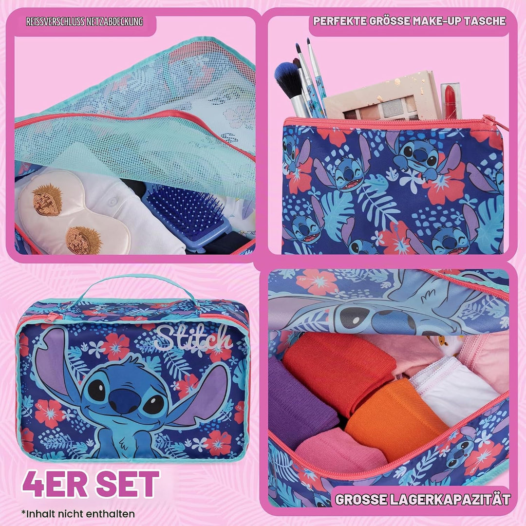 Disney Travel Organizer Taschen 4er-Set mit 3 Packing Cubes &amp; 1 Kosmetiktasche Blau - Reise Zubehör