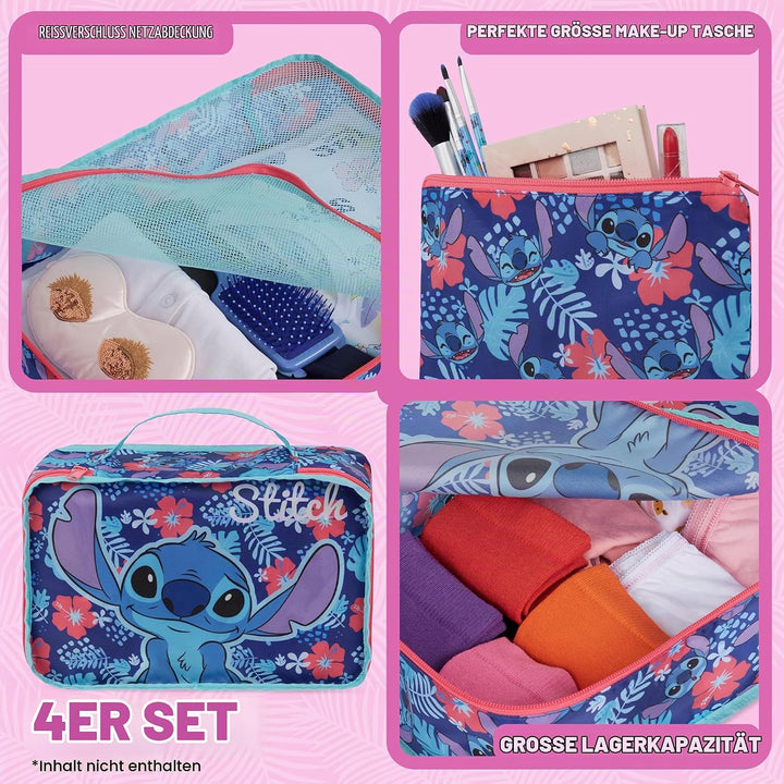 Disney Travel Organizer Taschen 4er-Set mit 3 Packing Cubes &amp; 1 Kosmetiktasche Blau - Reise Zubehör
