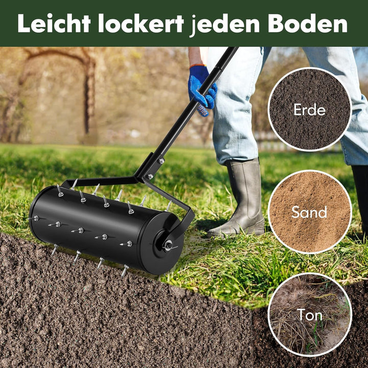 RELAX4LIFE Rasenbelüfter, Rasenlüfter aus Metall, Rasenrolle mit 44cm/53cm Breite, Handvertikutierer