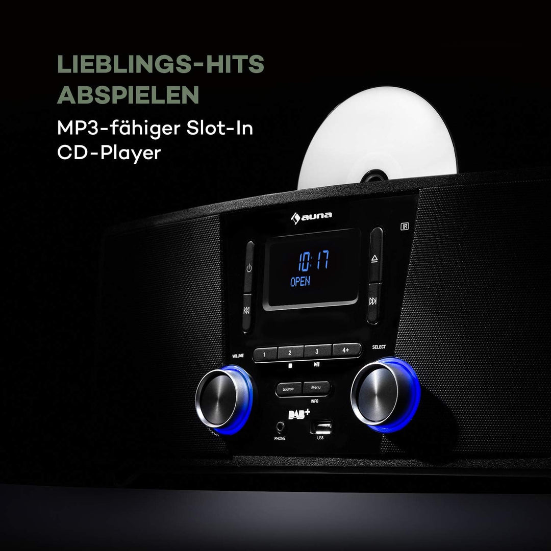 auna Stockton Micro Stereosystem - 20W max. (2X 5W RMS), DAB+, UKW-Radiotuner, RDS-Funktion, CD-Play