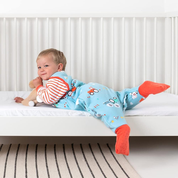 schlummersack Baby Schlafsack mit Füssen Bio Baumwolle Winter 3.5 Tog 70 cm Bauernhof | Schlafsack m