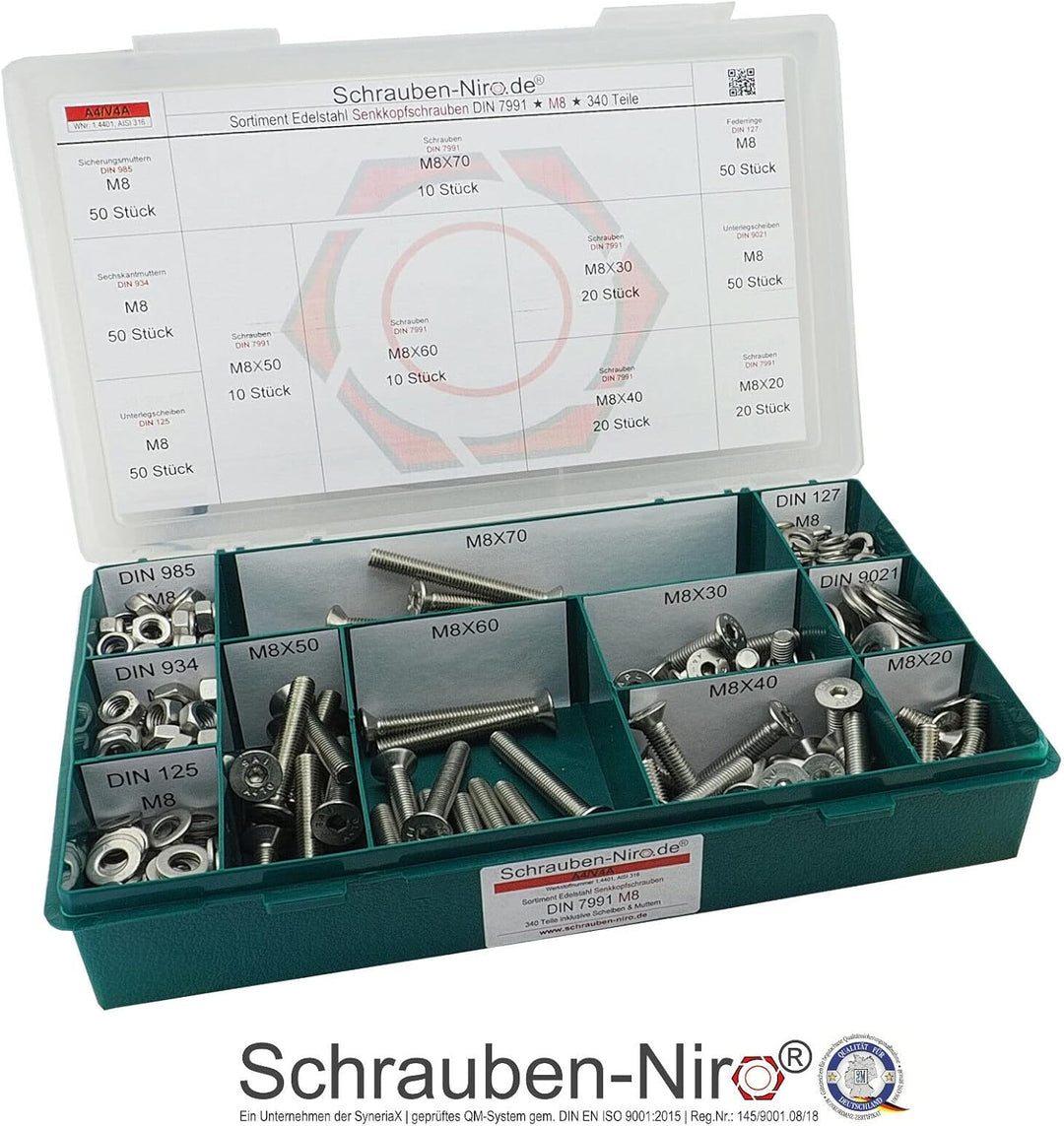 Sortiment/Set Edelstahl Senkkopfschrauben M8 DIN 7991 VA A4 V4A Innensechskant M8 | A4/V4A, M8 | A4/