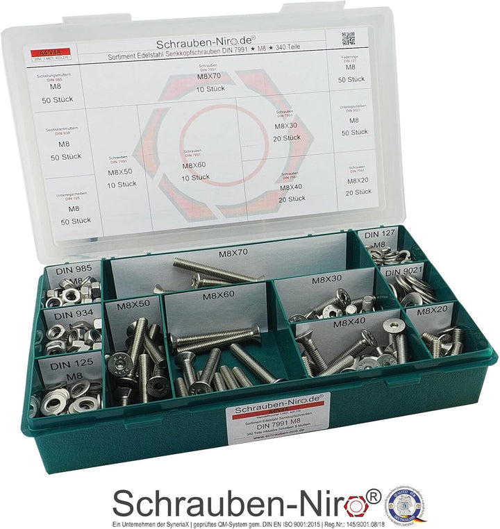Sortiment/Set Edelstahl Senkkopfschrauben M8 DIN 7991 VA A4 V4A Innensechskant M8 | A4/V4A, M8 | A4/
