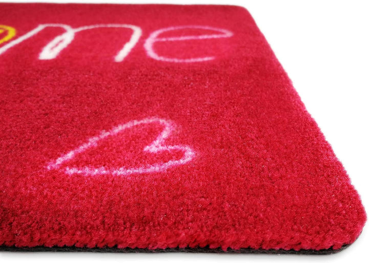 Fussmatte Welcome 50 x 70 cm Rot - rutschfeste, waschbare Fussmatte für Aussen und Innen - Saugstark