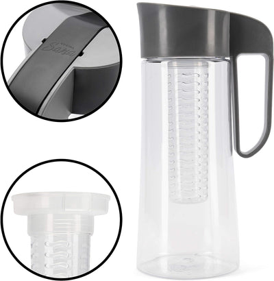 Cucina Sana Karaffe mit Fruchteinsatz 2L – Wasserkaraffe mit Deckel und Einsatz, Infused Water Pitch
