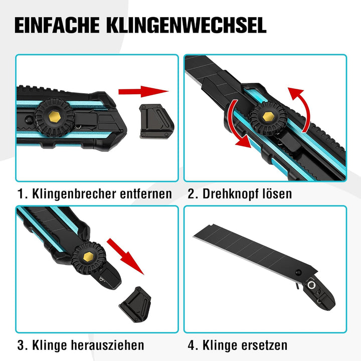 DURATECH 3 Stück Cuttermesser Set 18mm Profi Teppichmesser mit Drehknopf Sicherheitssperre, SK5 Abbr