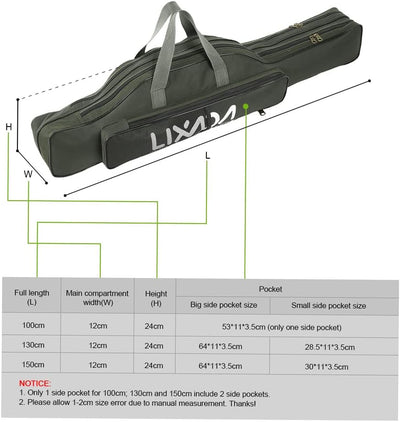 Lixada Tragbare Angeltasche, faltbar, Angelrutentasche, Outdoor-Angeltasche, 100 cm/130 cm/150 cm Gr