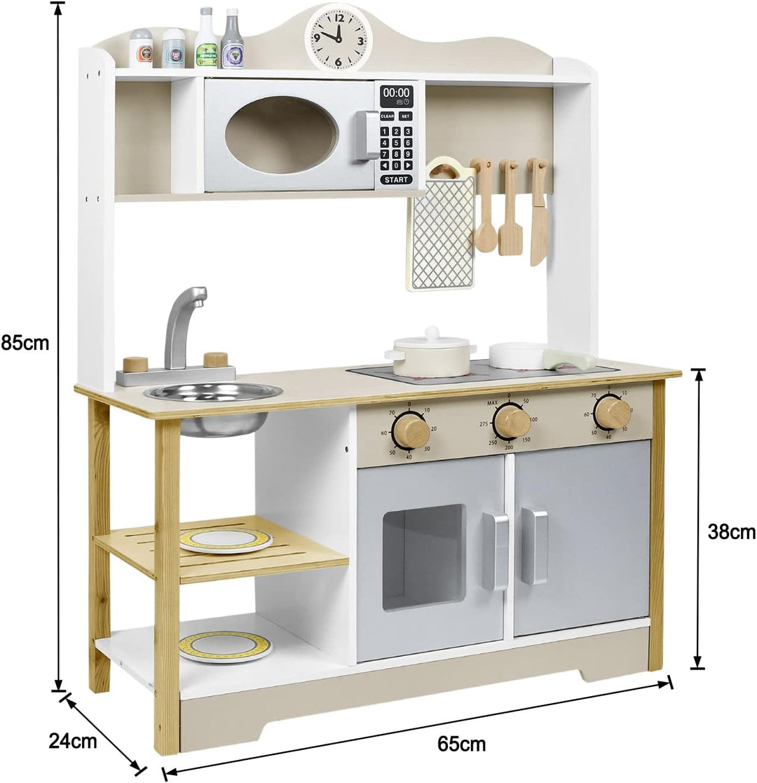 YRHome Kinderküche Holzküche Spielküche 68x26x78cm für Kinder Küchenzeile Zubehör Spielset mit 2 Koc