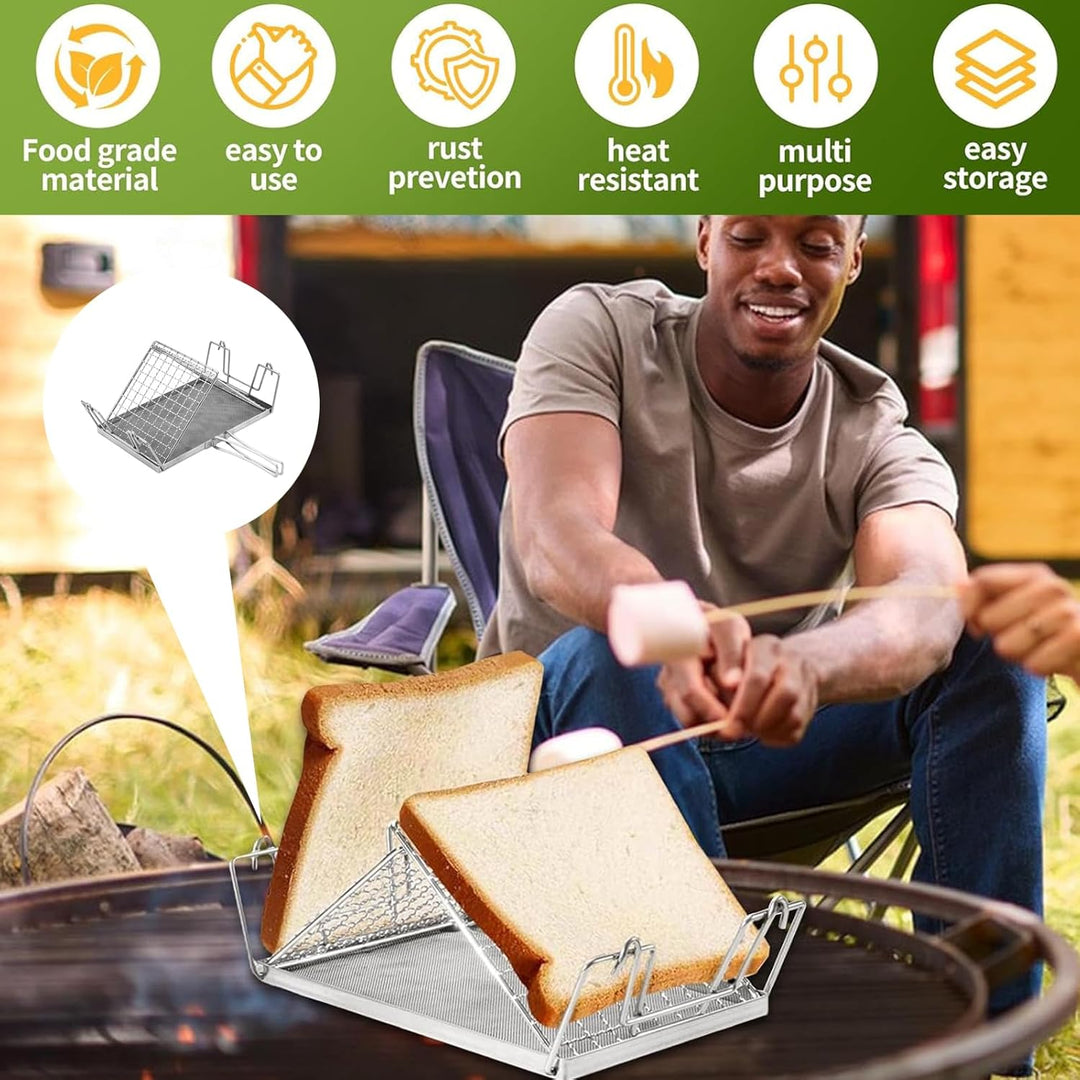 Edelstahl Camping Toaster, Faltbares Grillkorb für Brot, Hitzebeständig,Toast Racks Faltbarem, Mehrz