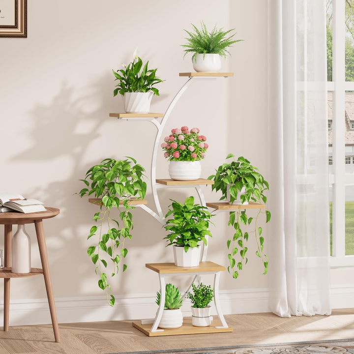 BACEKOLL Pflanzenständer mit Wachstumslicht - 7 Ebenen Blumenständer 112cm Metall Holz Pflanzenregal