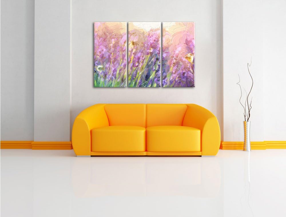 Pixxprint Schmetterlinge auf Lavendelblumen als Leinwandbild/Grösse: 3 Teilig (120x80 cm) cm/Wandbil