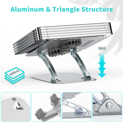 Laptop Ständer Höhenverstellbar mit RGB Lüfter, Faltbarer Laptop Stand aus Aluminiumlegierung, Belüf