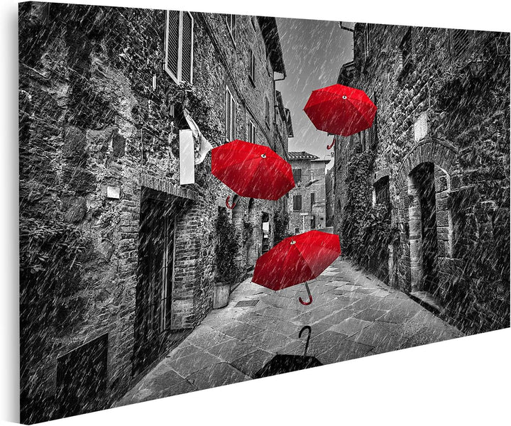 islandburner Bild auf Leinwand Regenschirme Wind Dunkle Strasse Alte Italienische Stadt Toskana Bild
