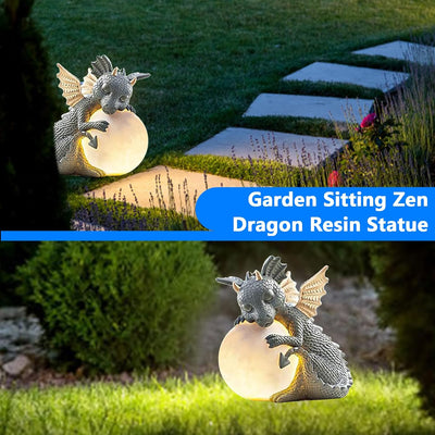 Dekofigur Drache mit Rundes Licht, Drachen Figuren Gartendeko für Draussen, Deko Drache Gartendrache