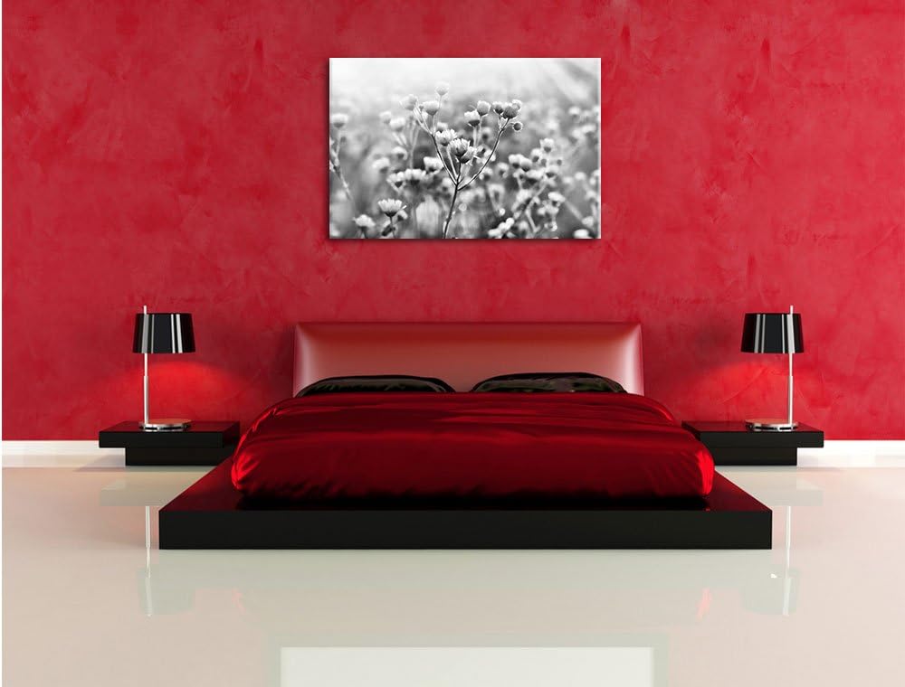 Pixxprint Romantische Blumenwiese / 100x70cm Leinwandbild bespannt auf Holzrahmen/Wandbild Kunstdruc