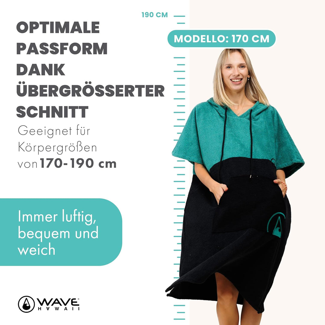 WAVE HAWAII Poncho Aveiro Surfponcho 100% Baumwolle für Körpergrössen von 170-200 cm Umkleidehilfe f