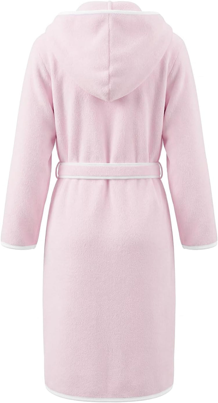 JiAmy Kinder Bademantel mit Kapuze Coral Fleece Leicht Morgenmantel mit Kontrastband Weich Saugfähig