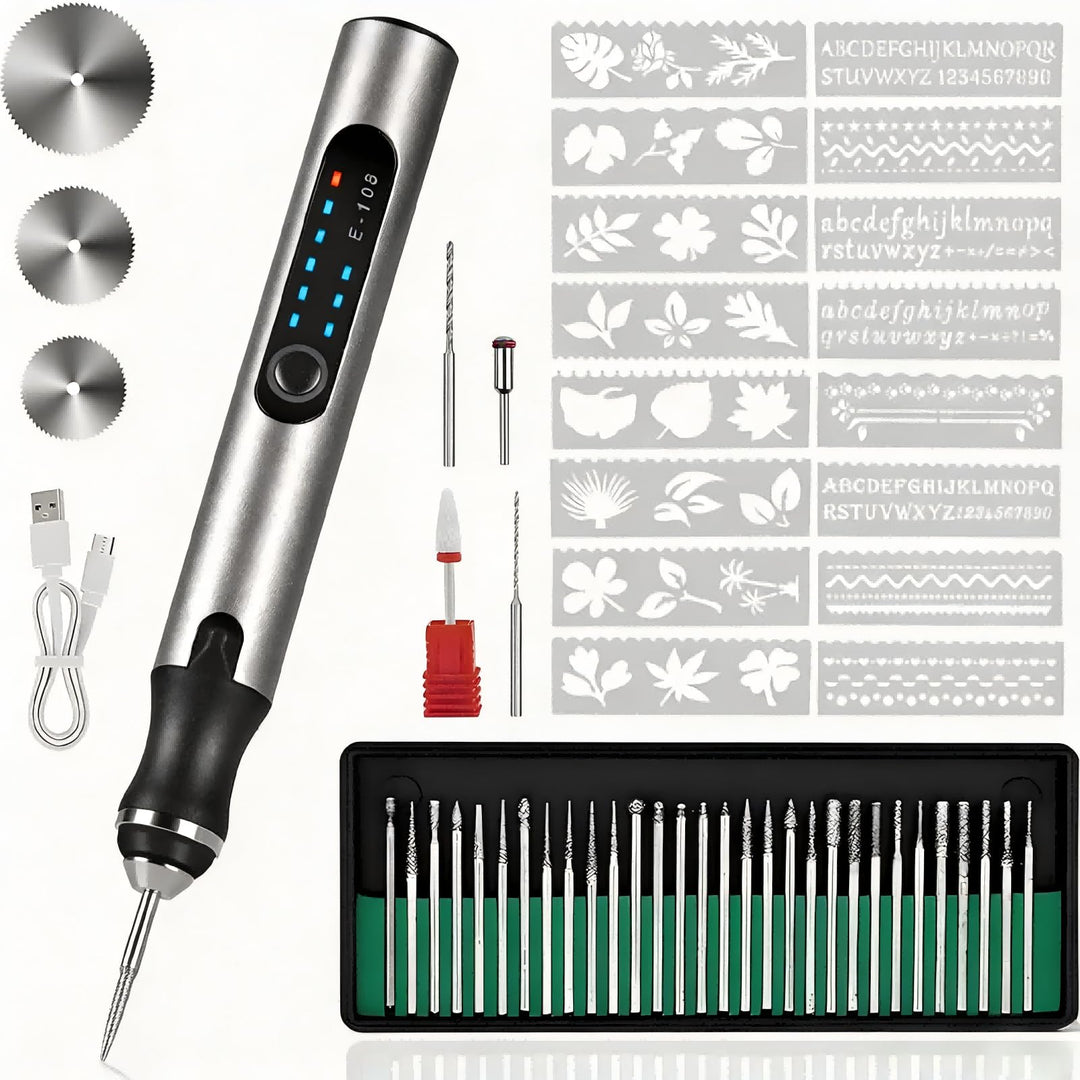 Gravierstift Akku Kabellos 3 Geschwindigkeiten – 5000-18000 U/min, USB-C wiederaufladbar, 37 Zubehör