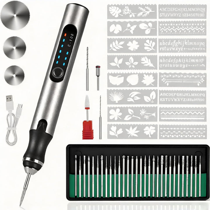 Gravierstift Akku Kabellos 3 Geschwindigkeiten – 5000-18000 U/min, USB-C wiederaufladbar, 37 Zubehör