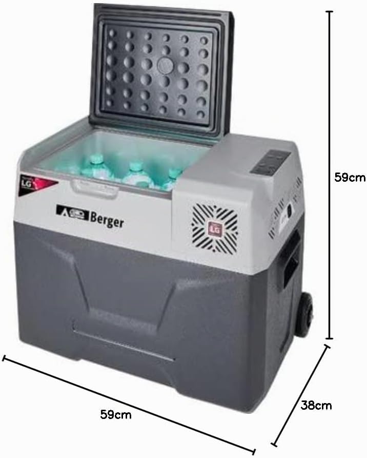BERGER Kompressor Kühlbox B40-T 39 L │ 12V, 24V, 230V Stecker │ Elektrische Auto Kühlbox mit Rollen
