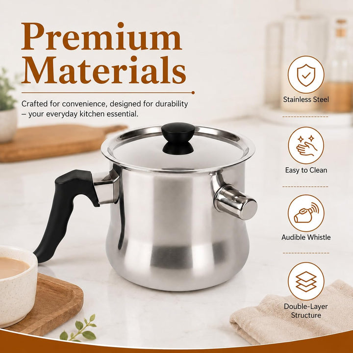 Milchtopf mit Deckel,Edelstahl Milchtopf Induktion,Milchtopf Doppelwandig | 1.5L Simmertopf, Milchko