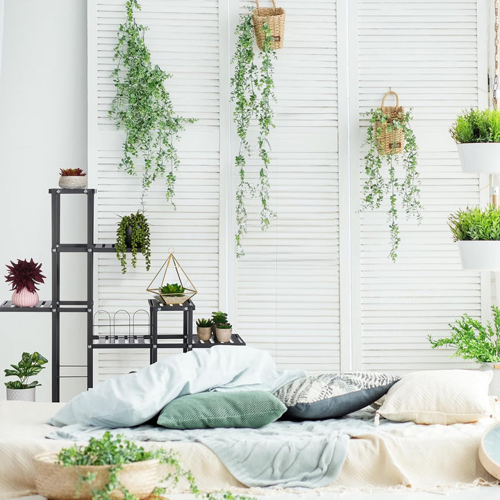 Relaxdays Blumenständer mit Rollen, H x B x T: 91,5 x 93 x 26 cm, Metall, 9 Ablagen, Pflanzenständer