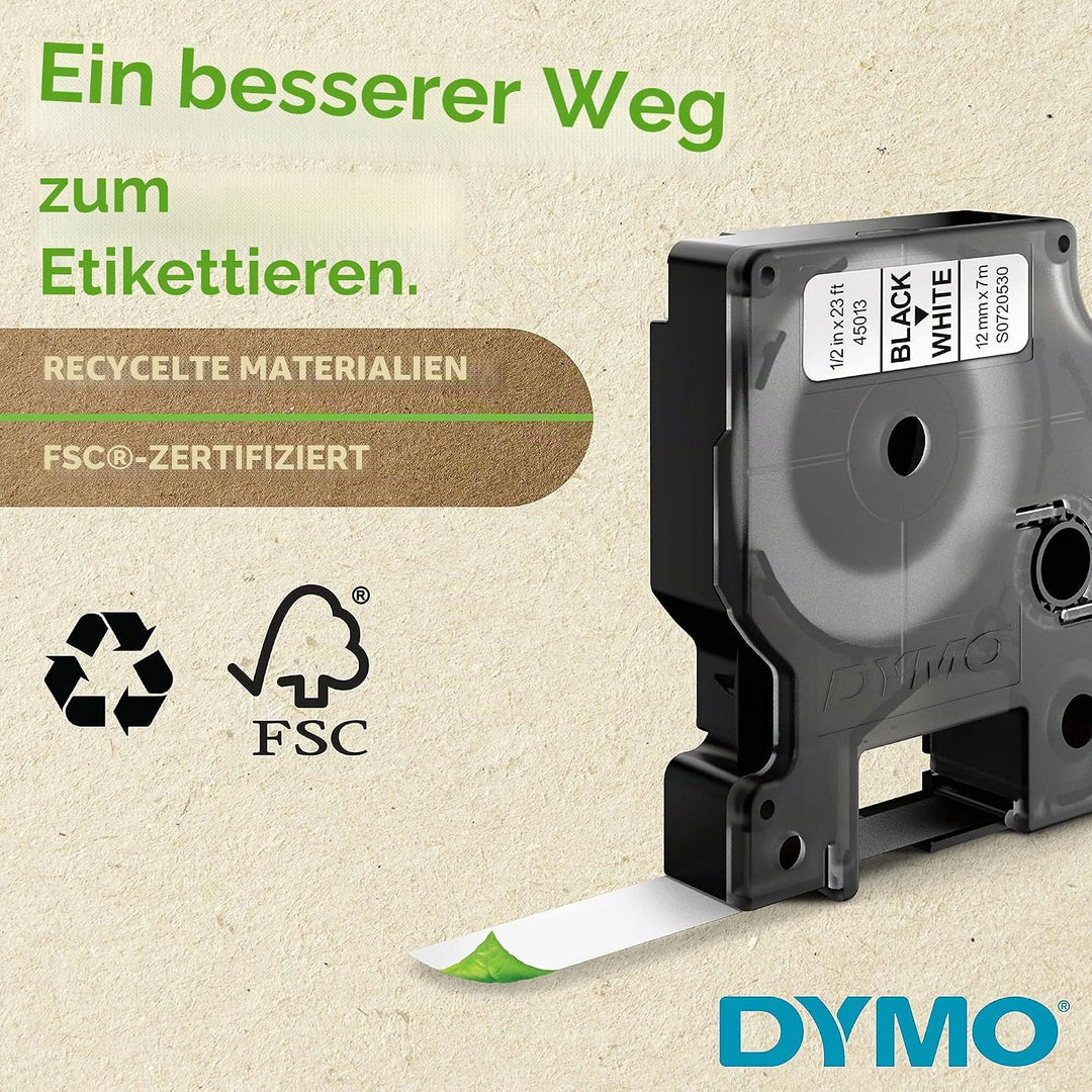 DYMO Original D1 Hochleistungs-Etikettenband | schwarz auf weiss | 12 mm x 5,5 m | permanent haftend