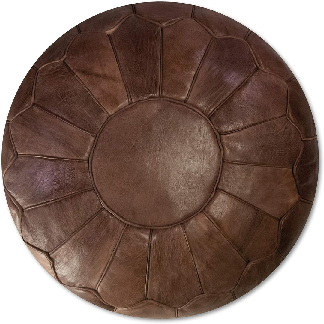 Poufs&Pillows Marokkanischer Echtleder Pouf - Braun - Handgefertigt - gefüllt geliefert - Ottoman Si