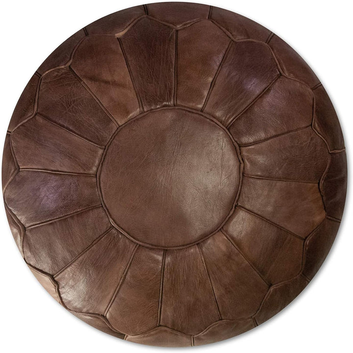 Poufs&Pillows Marokkanischer Echtleder Pouf - Braun - Handgefertigt - gefüllt geliefert - Ottoman Si