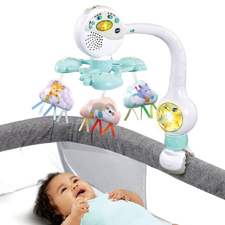 VTech - Mobilo Clip des Baby Loulous, Mobile Musical Babybett, Kinderwagen und Sitzschale, 3 Wolken