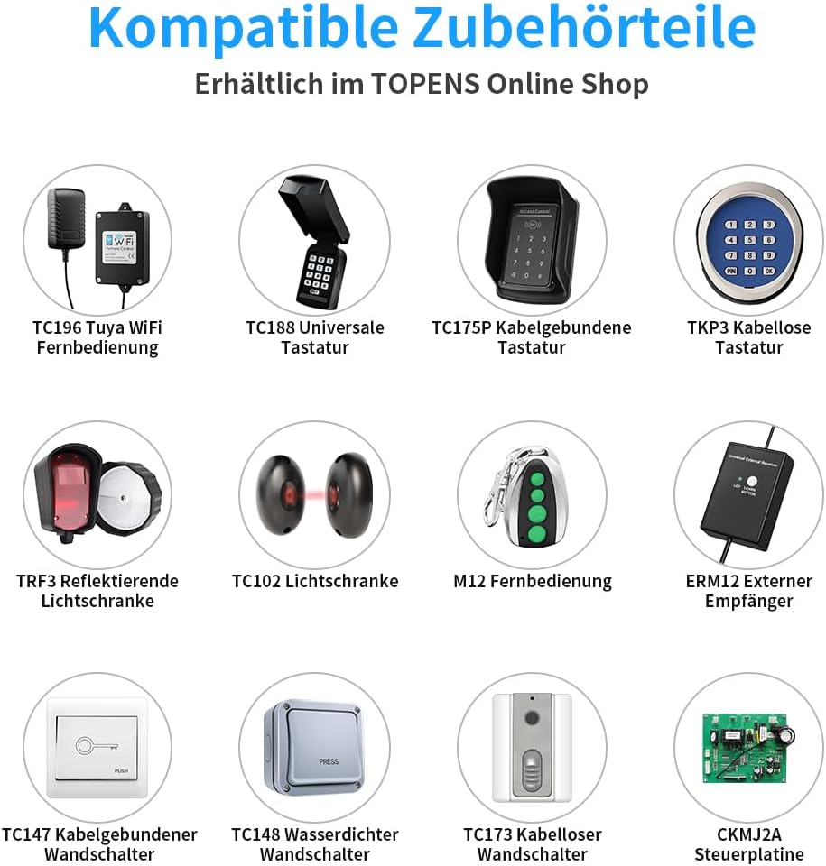 TOPENS CASAR800 Garagentorantrieb für Tore bis 12m², 800N, inkl. 2 Handsender und Notentriegelung El