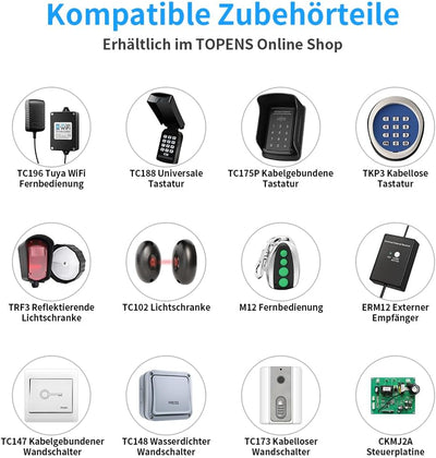TOPENS CASAR800 Garagentorantrieb für Tore bis 12m², 800N, inkl. 2 Handsender und Notentriegelung El