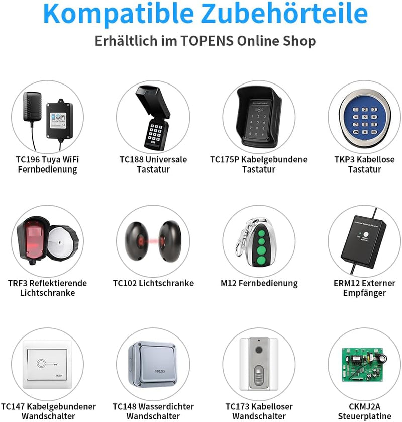 TOPENS CASAR800 Garagentorantrieb für Tore bis 12m², 800N, inkl. 2 Handsender und Notentriegelung El